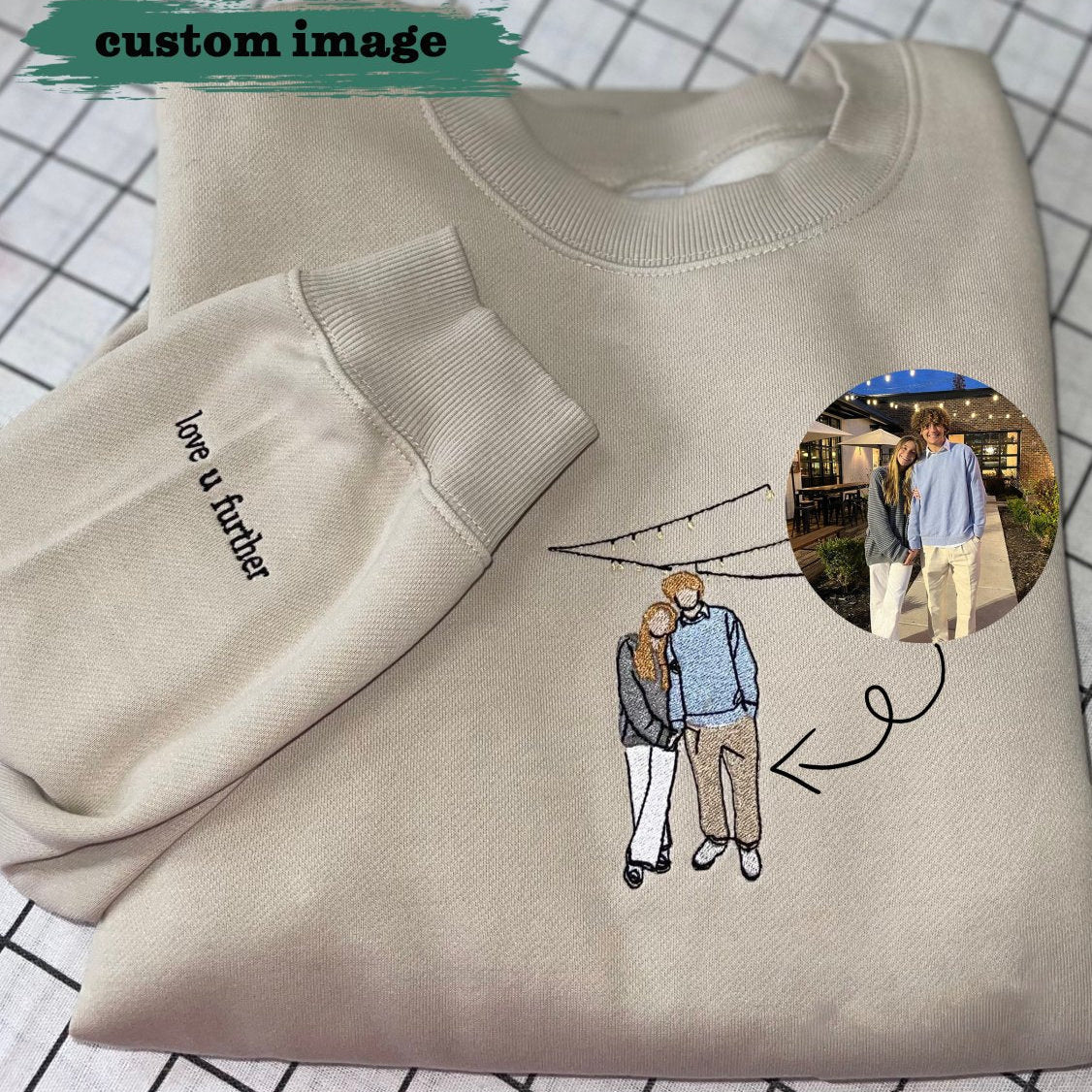 Custom Embroidered Sweatshirt From Photo & Text, Portrait Embroidered, Aniversary Date, Birthday, Special Date Hoodie, Couple Gift Shirt - Oriembroly LLC