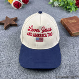 Loves Jesus and America Too Embroidered Baseball Cap, Christian Patriotic Hat, 4th of July Cap, American Flag Hat, Faith & Freedom Gift