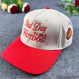Bad Day to Be a Hotdog Embroidered Snapback Hat, Funny BBQ Cap, Grilling Gift for Dad, 4th of July Hat, Retro Two Tone Baseball Cap