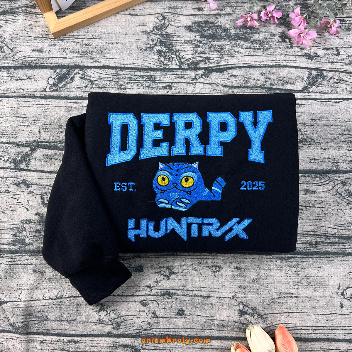 Derpy Huntrx Embroidered Sweatshirt, Derpy Cat Sweater EST. 2025, Funny Embroidery Unisex Pullover
