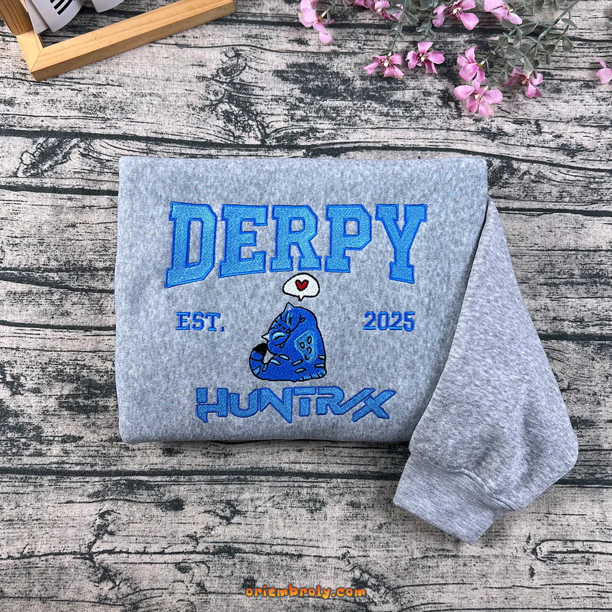 Derpy Huntrx Embroidered Sweatshirt, Derpy Cat Sweater EST. 2025, Funny Embroidery Unisex Pullover