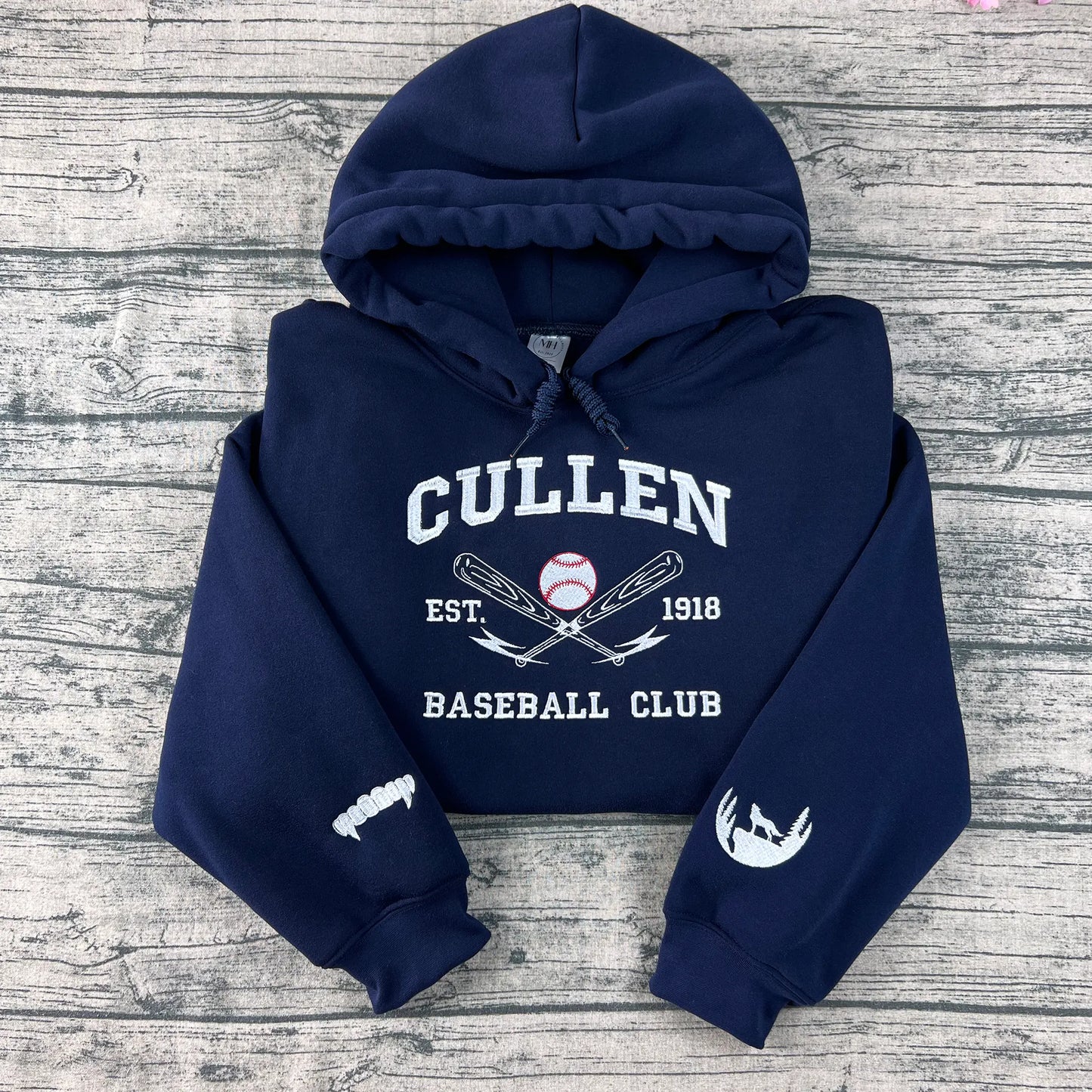 Cullen Baseball Embroidered Sweatshirt | Twilight Inspired Vampire Sweatshirt | Team Edward, Team Jacob | Vampire Fang Sleeve Detail
