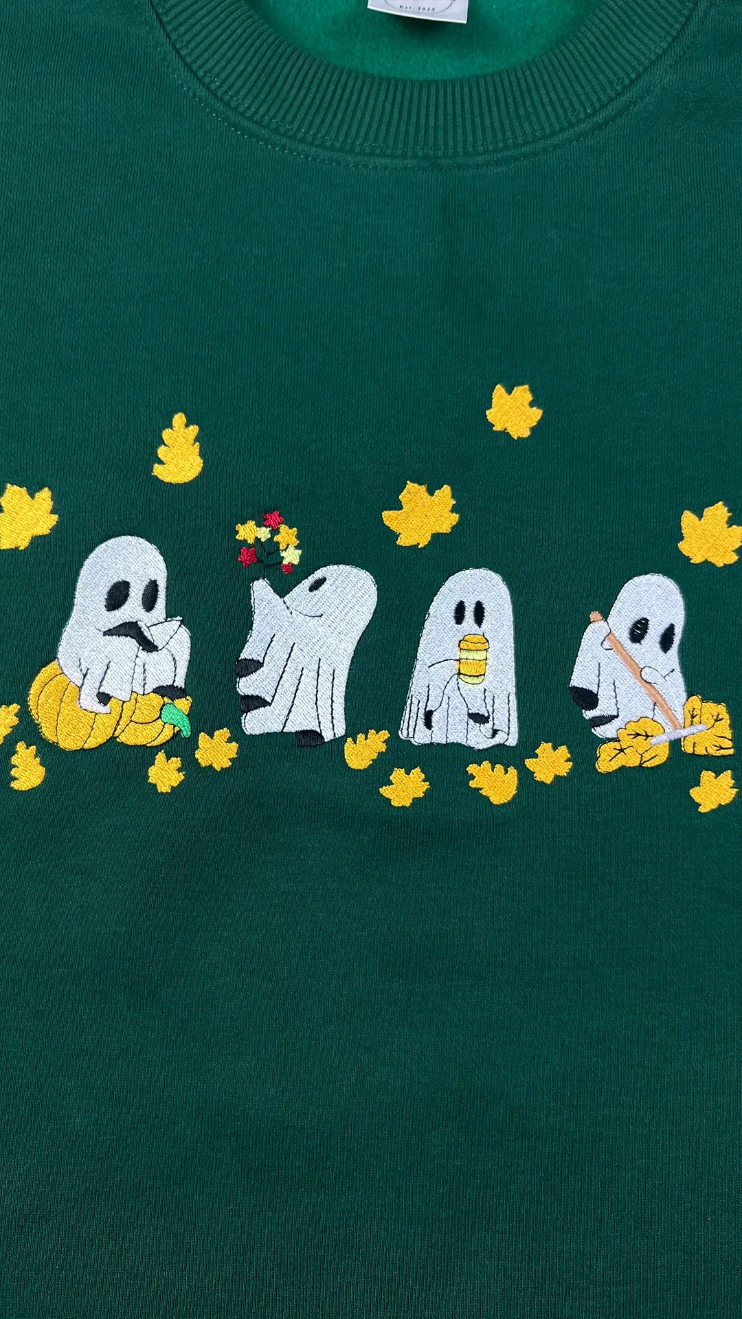 Summerween Ghost Embroidered Sweatshirt – Custom Halloween Spooky Leaves Shirt, Fall Autumn Vibes Sweater