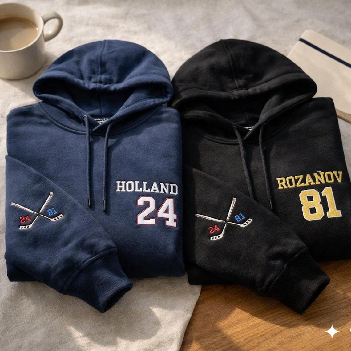 Holland 24 Rozanov 81 Embroidered Hockey Hoodie – Vintage College Hockey Sweatshirt