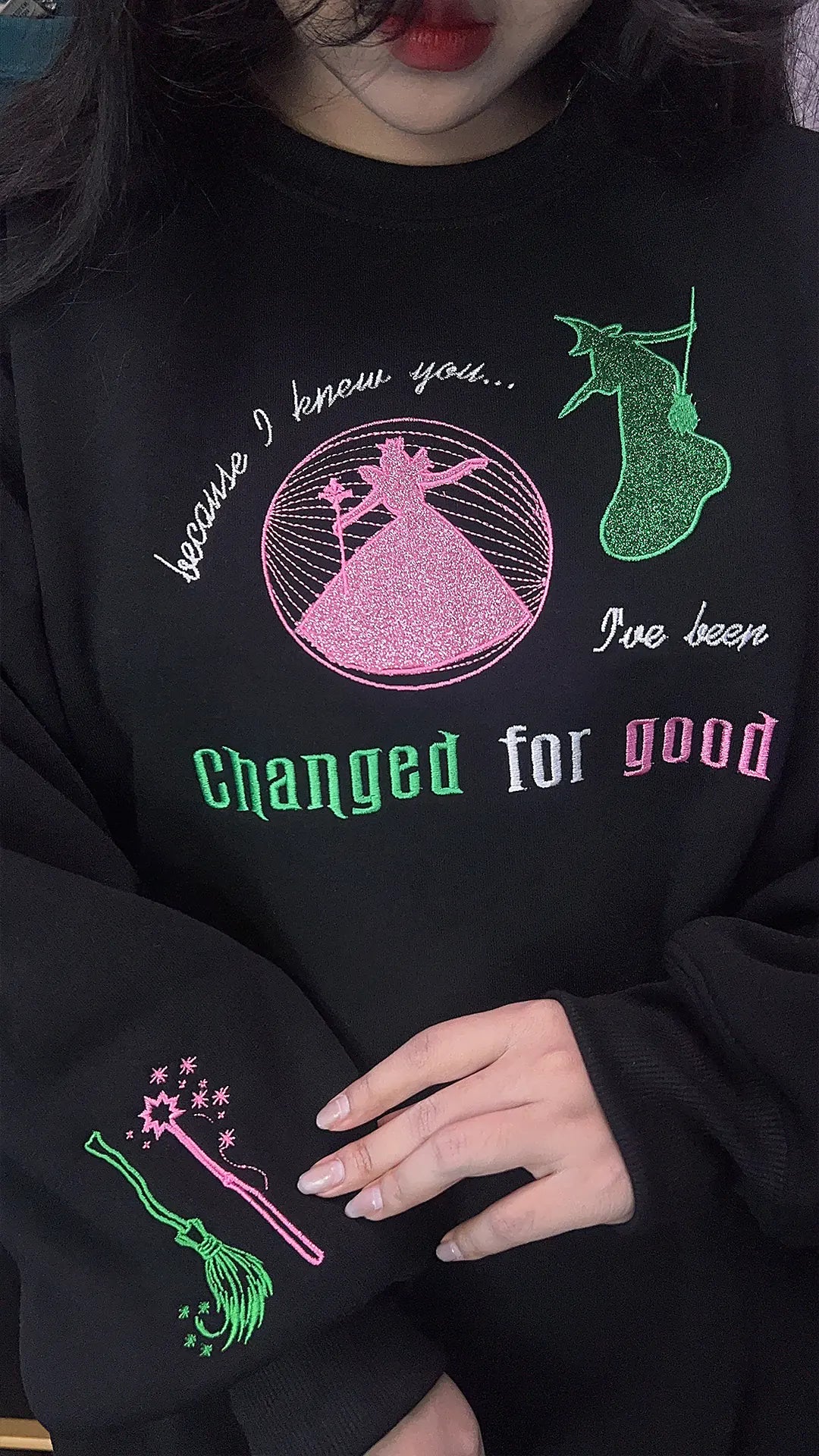 Magical Friendship Glitter Embroidered Sweatshirt – Cozy Theater Fan Apparel