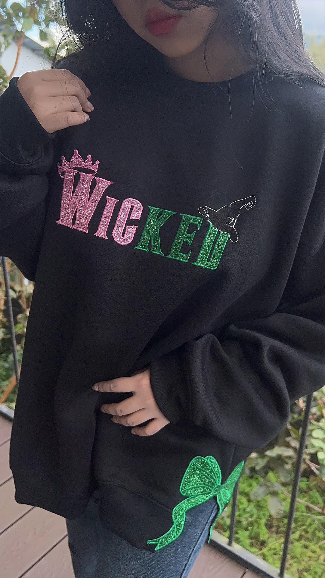 Wicked Embroidered Sweatshirt – Defy Gravity Applique, Glinda Good Witch Hoodie, Wizard of Oz Halloween Gift for Her