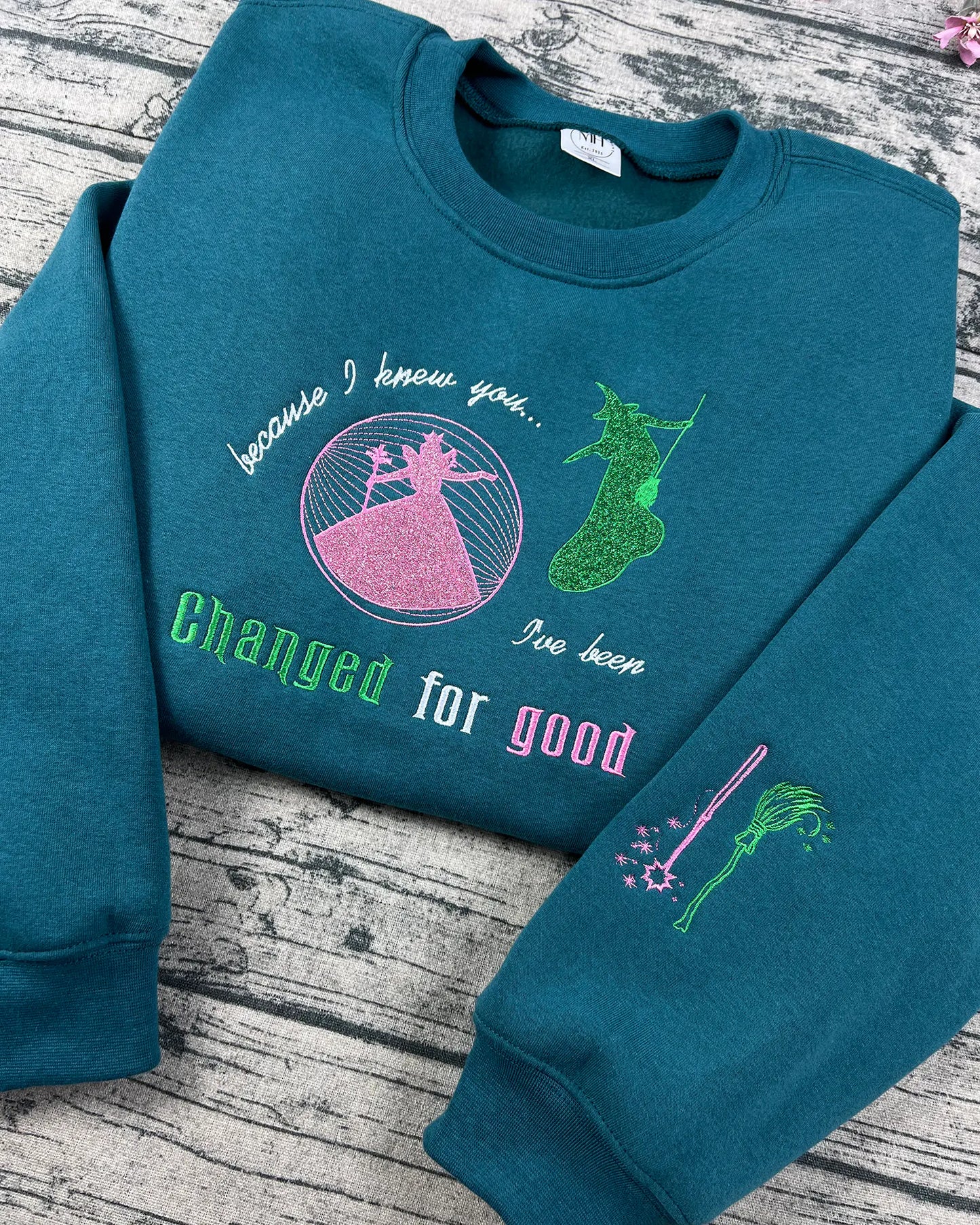 Magical Friendship Glitter Embroidered Sweatshirt – Cozy Theater Fan Apparel