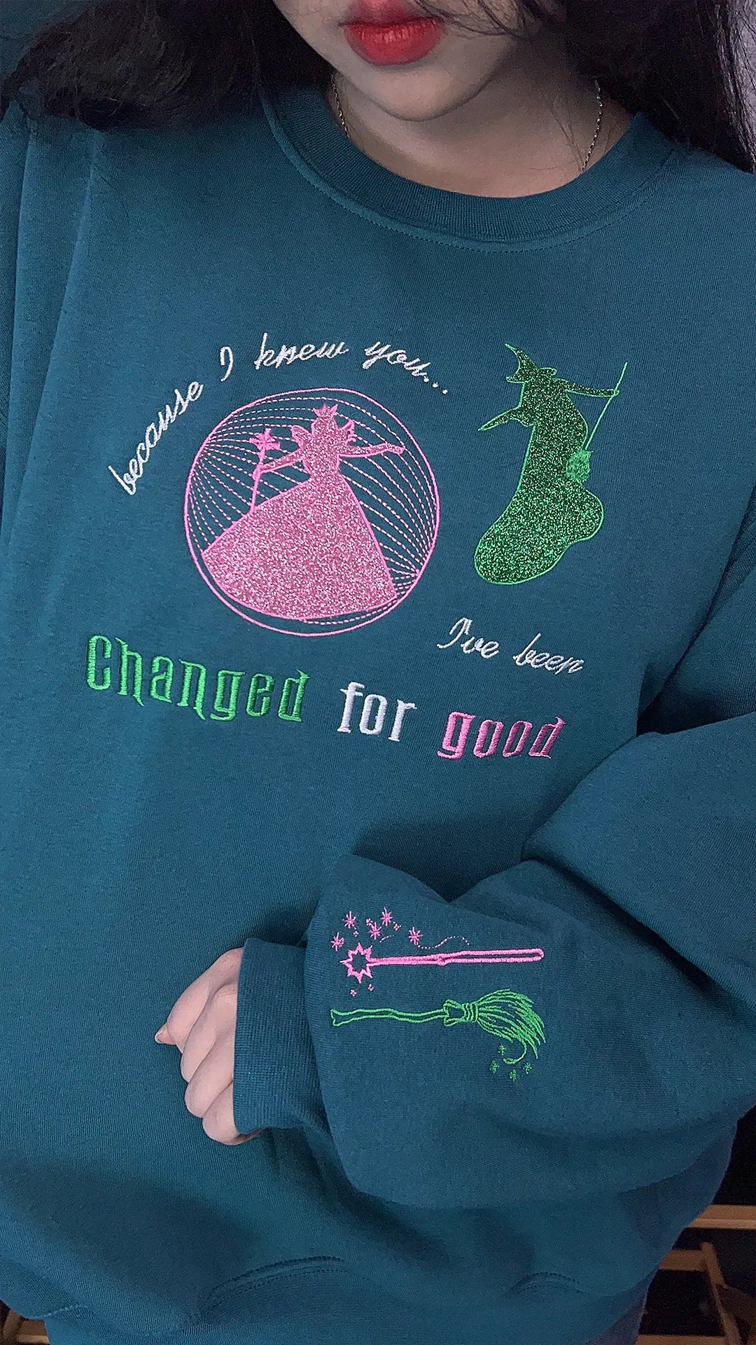 Magical Friendship Glitter Embroidered Sweatshirt – Cozy Theater Fan Apparel