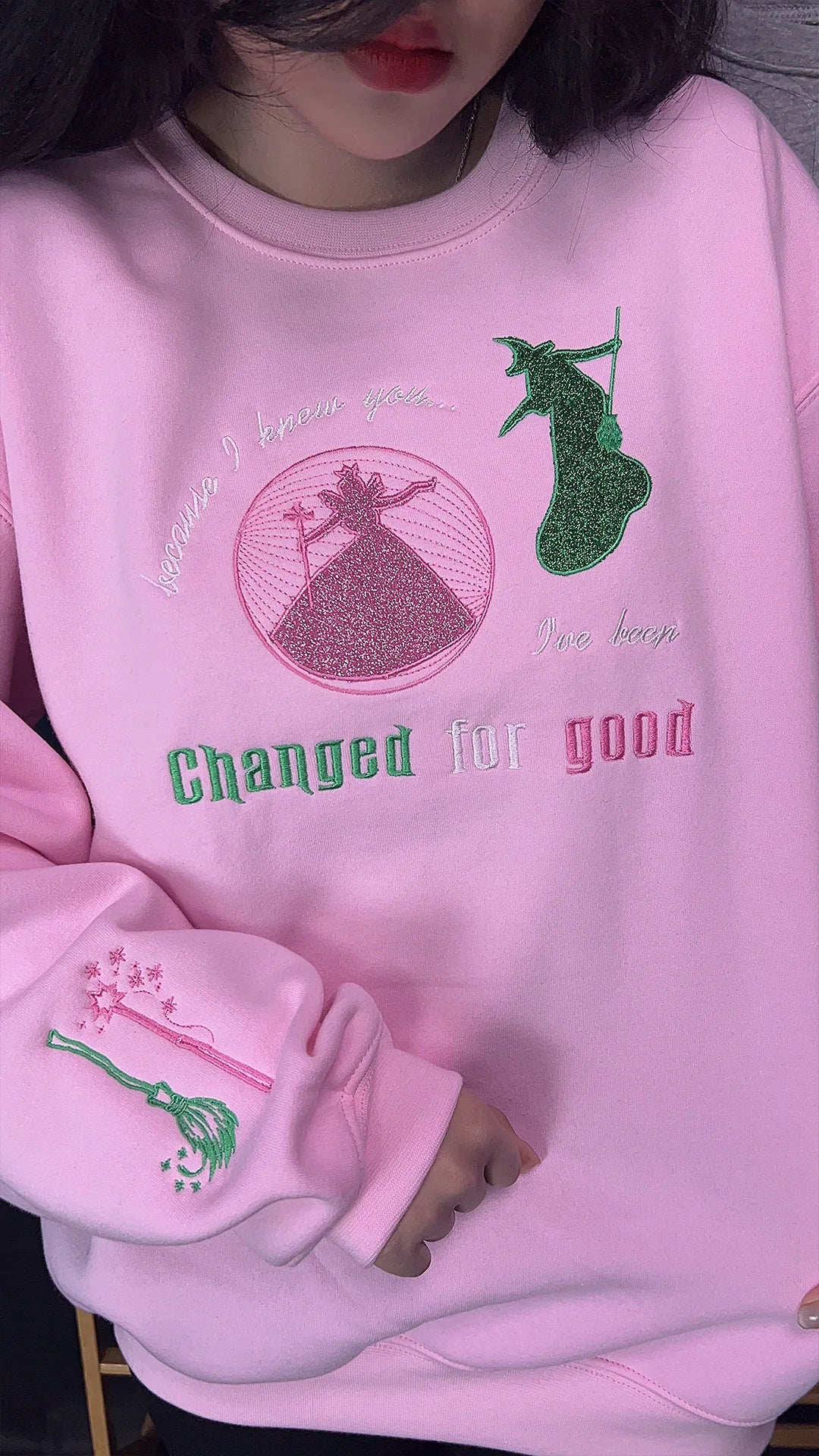Magical Friendship Glitter Embroidered Sweatshirt – Cozy Theater Fan Apparel