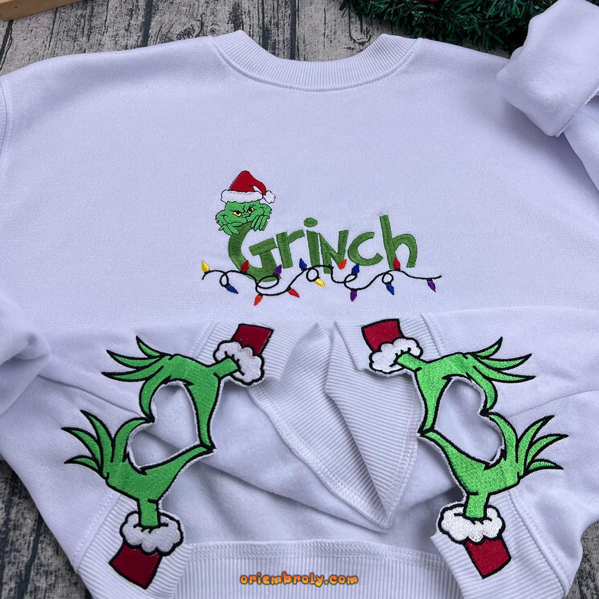 Grinch Side Bow Embroidered Sweatshirt, Grinch Christmas Hoodie, Merry Xmas Embroidery Pullover, Happy Winter Season Gift