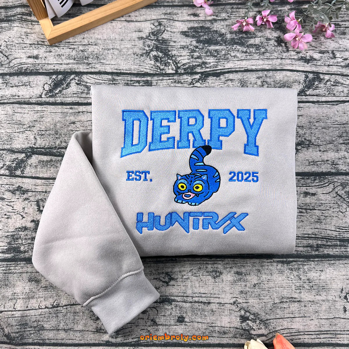 Derpy Huntrx Embroidered Sweatshirt, Derpy Cat Sweater EST. 2025, Funny Embroidery Unisex Pullover