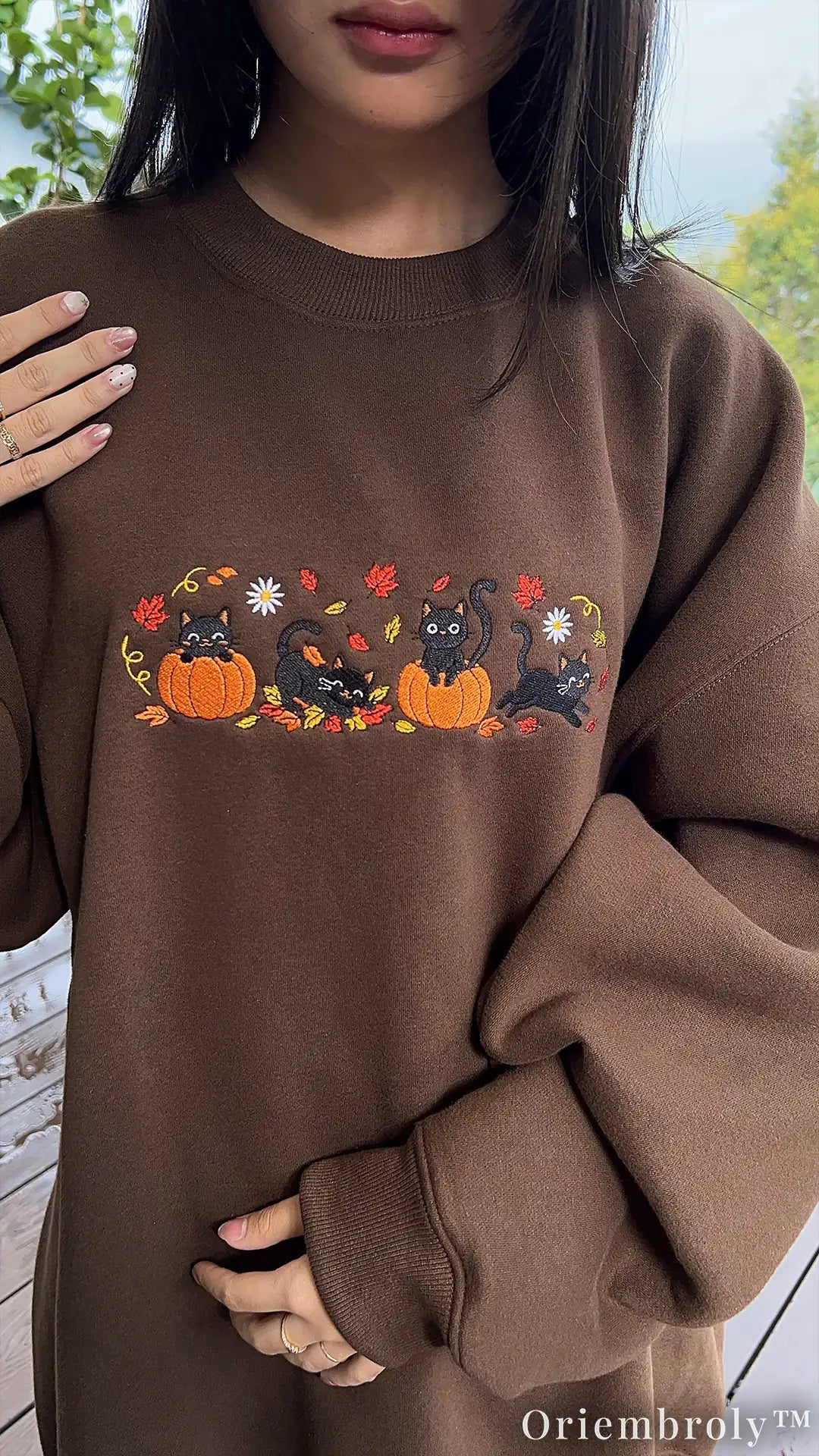 Spooky Season Black Cat Embroidered Sweatshirt – Cozy Fall Crewneck