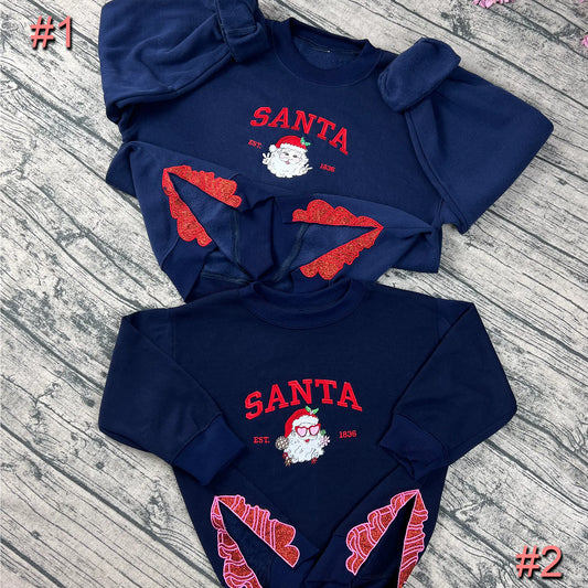 Santa Glitter Bow Embroidered Sweatshirt