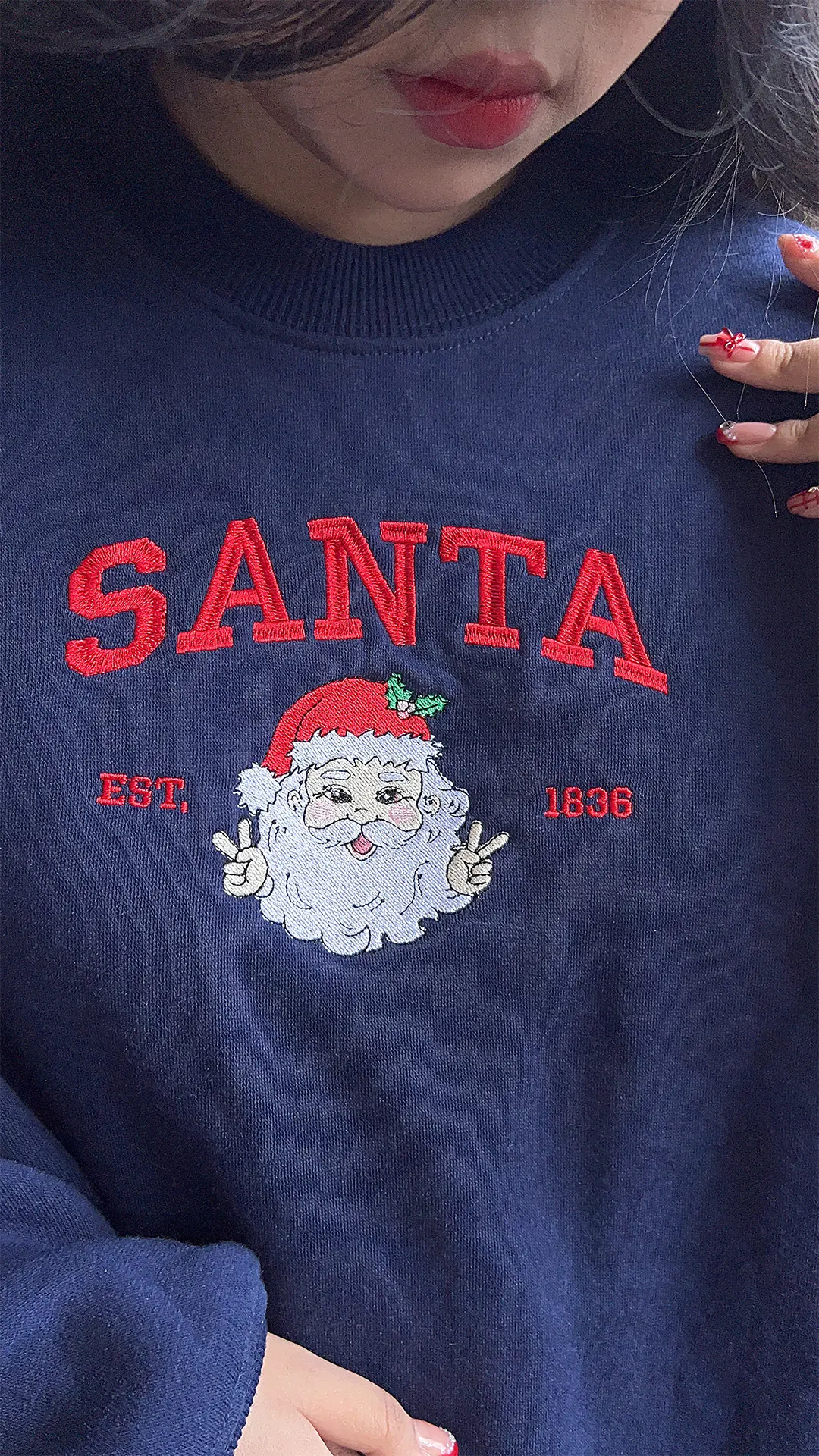 Santa Glitter Bow Embroidered Sweatshirt
