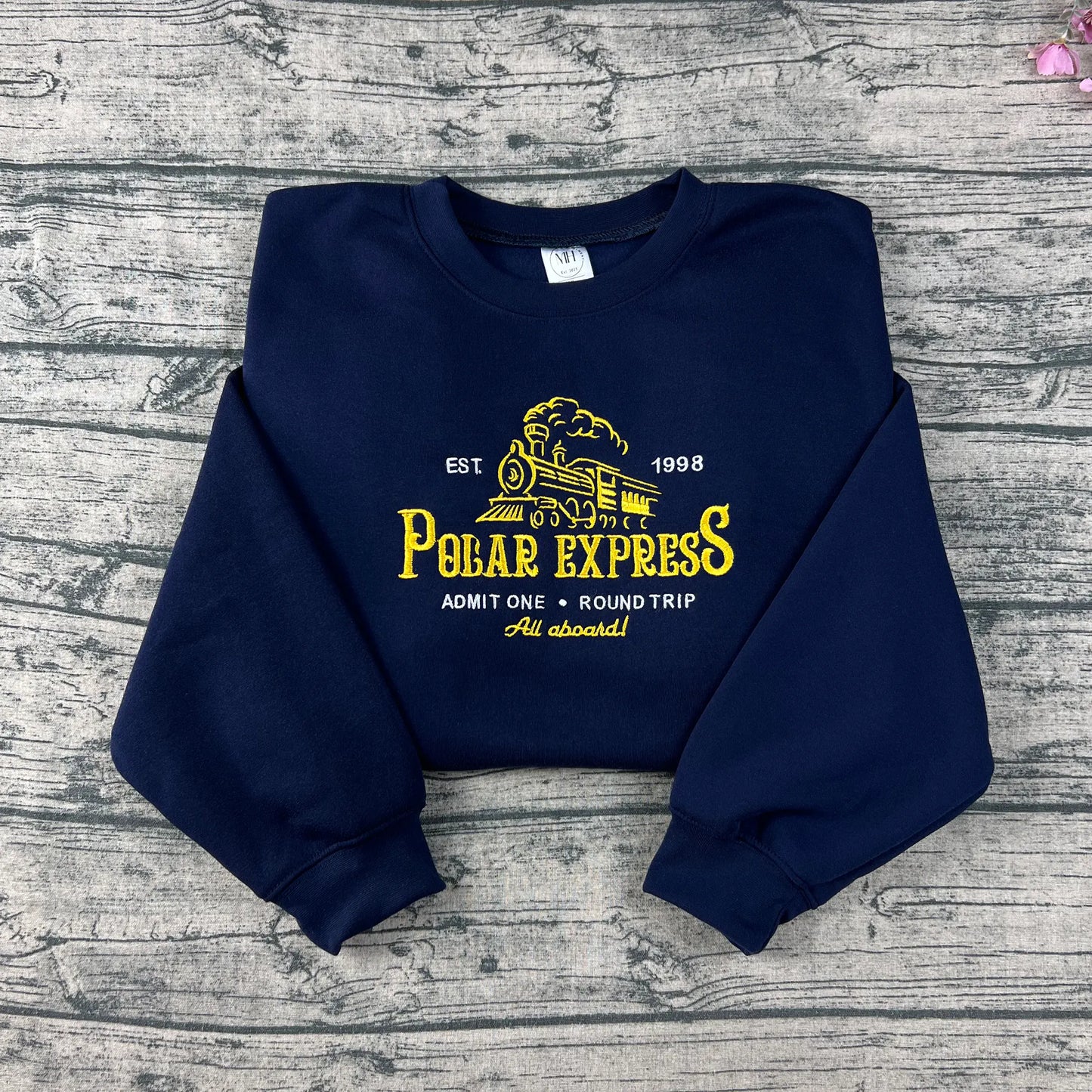 Embroidered Christmas Train Sweatshirt: Vintage Movie Crewneck