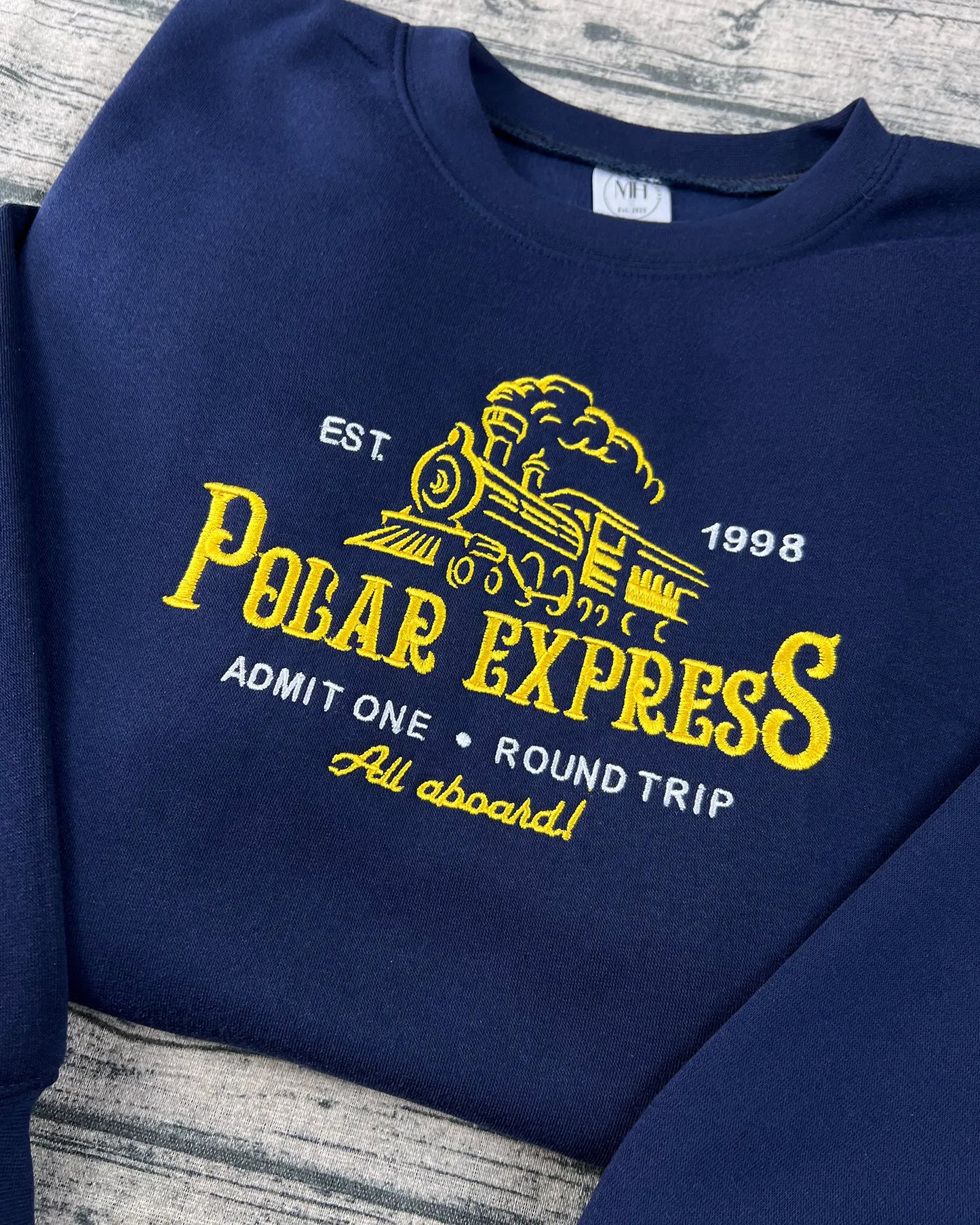 Embroidered Christmas Train Sweatshirt: Vintage Movie Crewneck