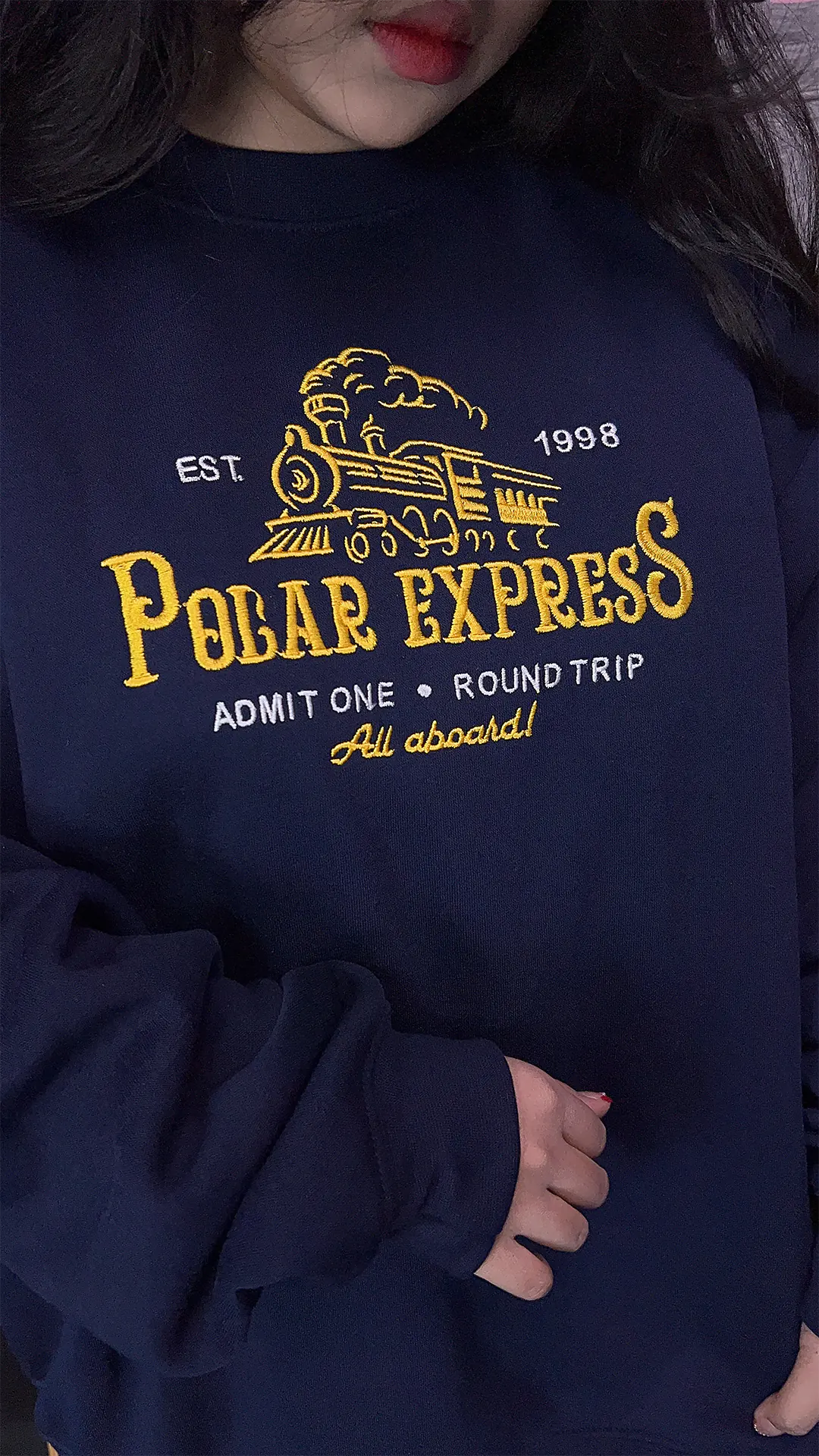 Embroidered Christmas Train Sweatshirt: Vintage Movie Crewneck