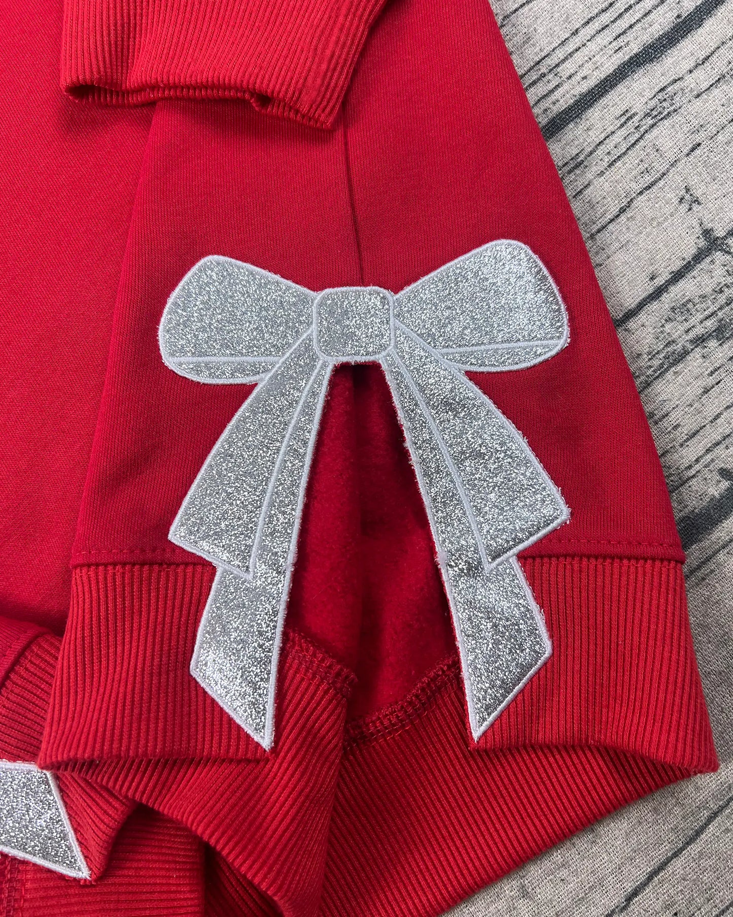 Merry and Bright Glitter Bow Embroidered Sweatshirt