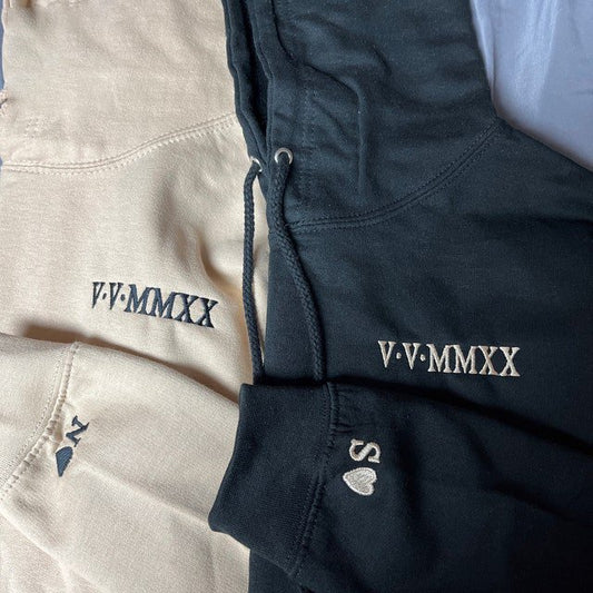 Custom Embroidered Roman Numeral Hoodie, Anniversary Gifts - Oriembroly LLC
