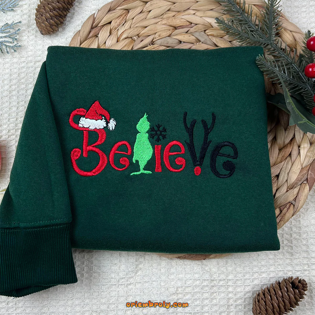 Christmas Believe embroidered sweatshirt with side bow, Merry Xmas Embroidery Pullover, Happy Winter Season Gift