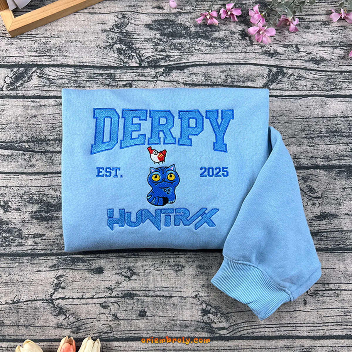 Derpy Huntrx Embroidered Sweatshirt, Derpy Cat Sweater EST. 2025, Funny Embroidery Unisex Pullover