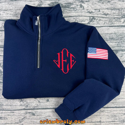 Diamond Monogram Embroidered Quarter Zip Pullover