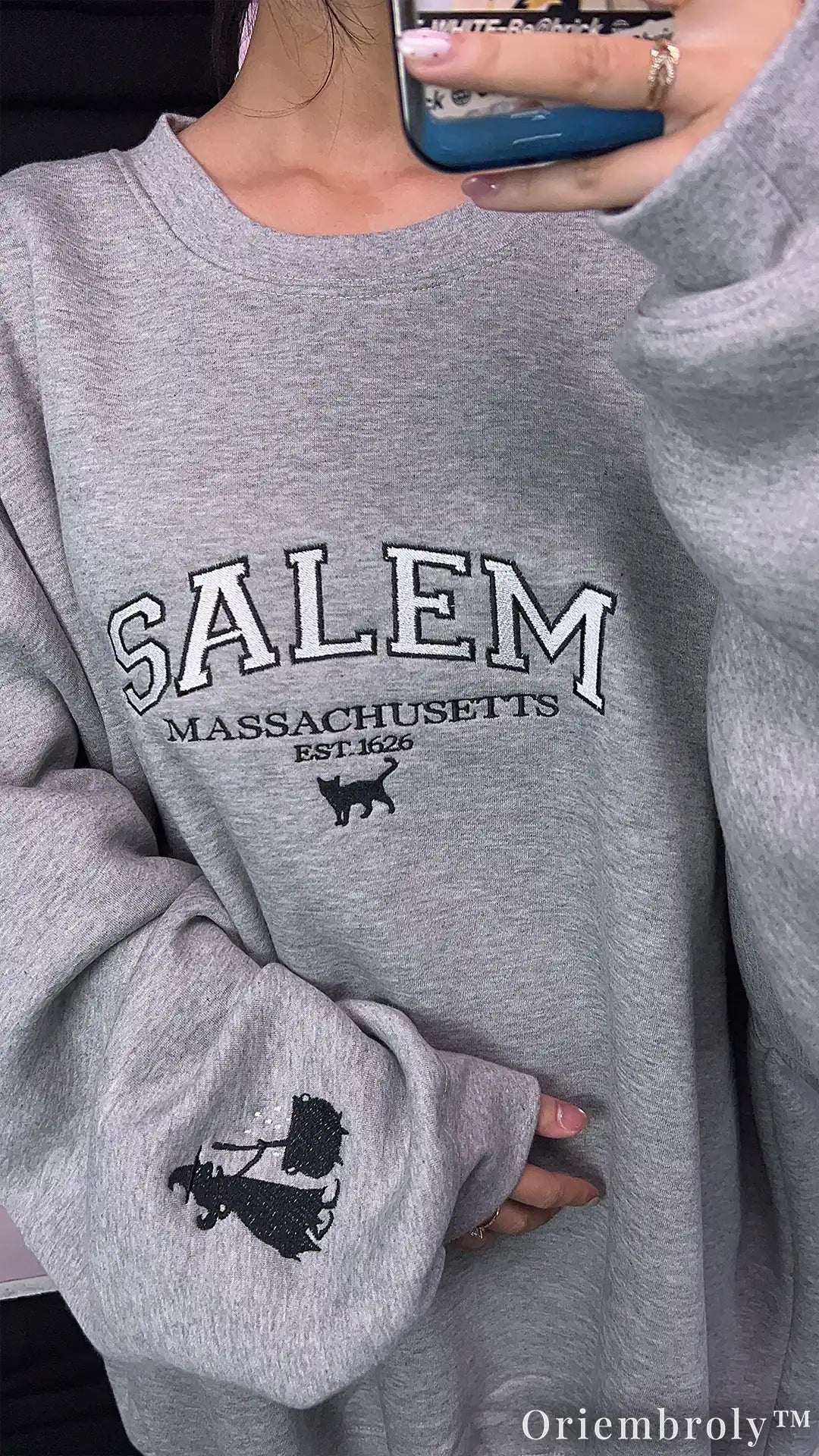 Salem Massachusetts Embroidered Sweatshirt – Witchy Varsity Fleece Crewneck, Gothic Autumn Unisex Gift