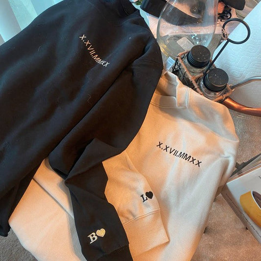 Custom Embroidered Roman Numeral Hoodie, Personalized Couples Gifts - Oriembroly LLC
