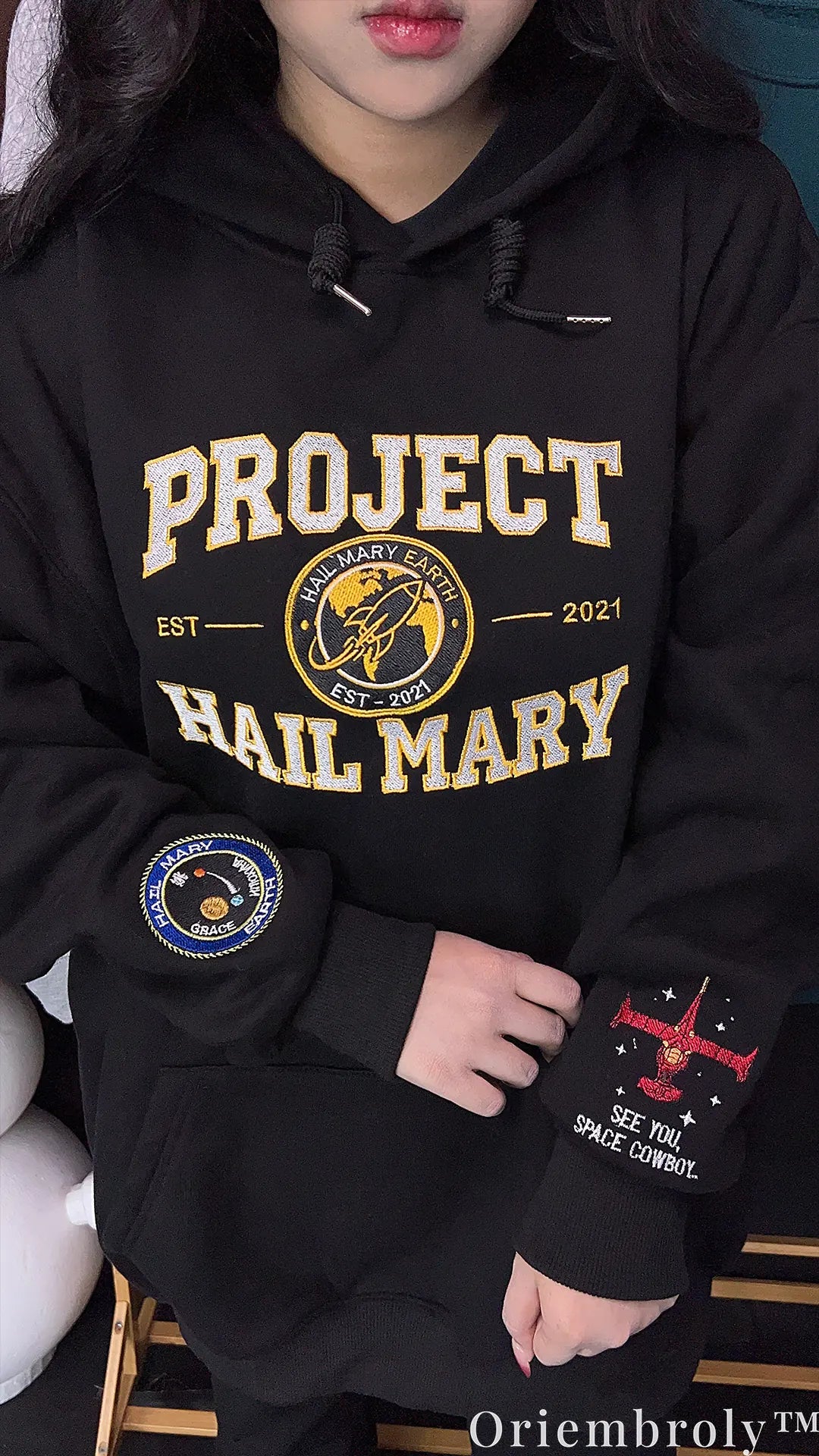 Project Hail Mary x Cowboy Bebop Embroidered Hoodie – Space Cowboy Anime Sweatshirt