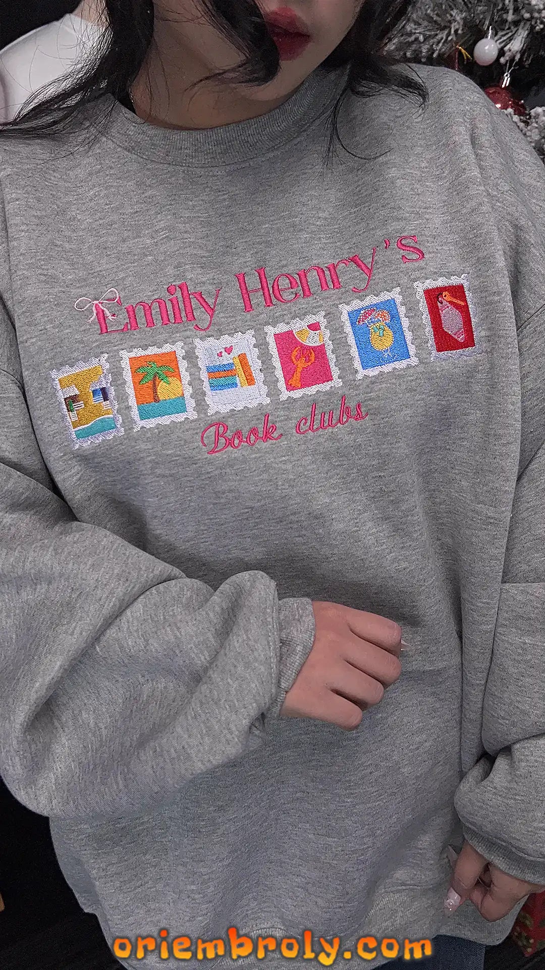 Emily Henry Stamps Embroidered Sweatshirt – Bookish Gift for Readers & Happy Place Merch