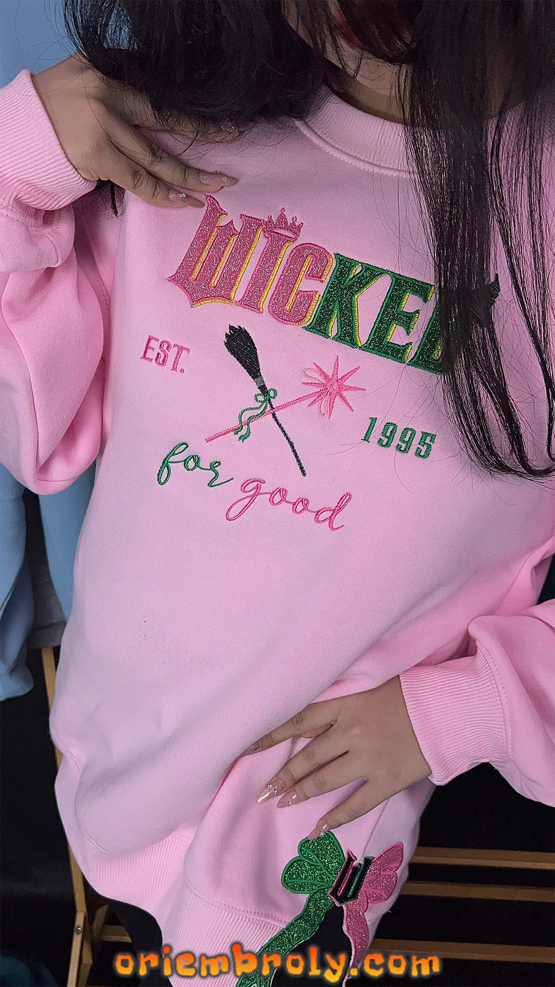 Wicked Fan Embroidered Sweatshirt Est 1995 Glitter Bow