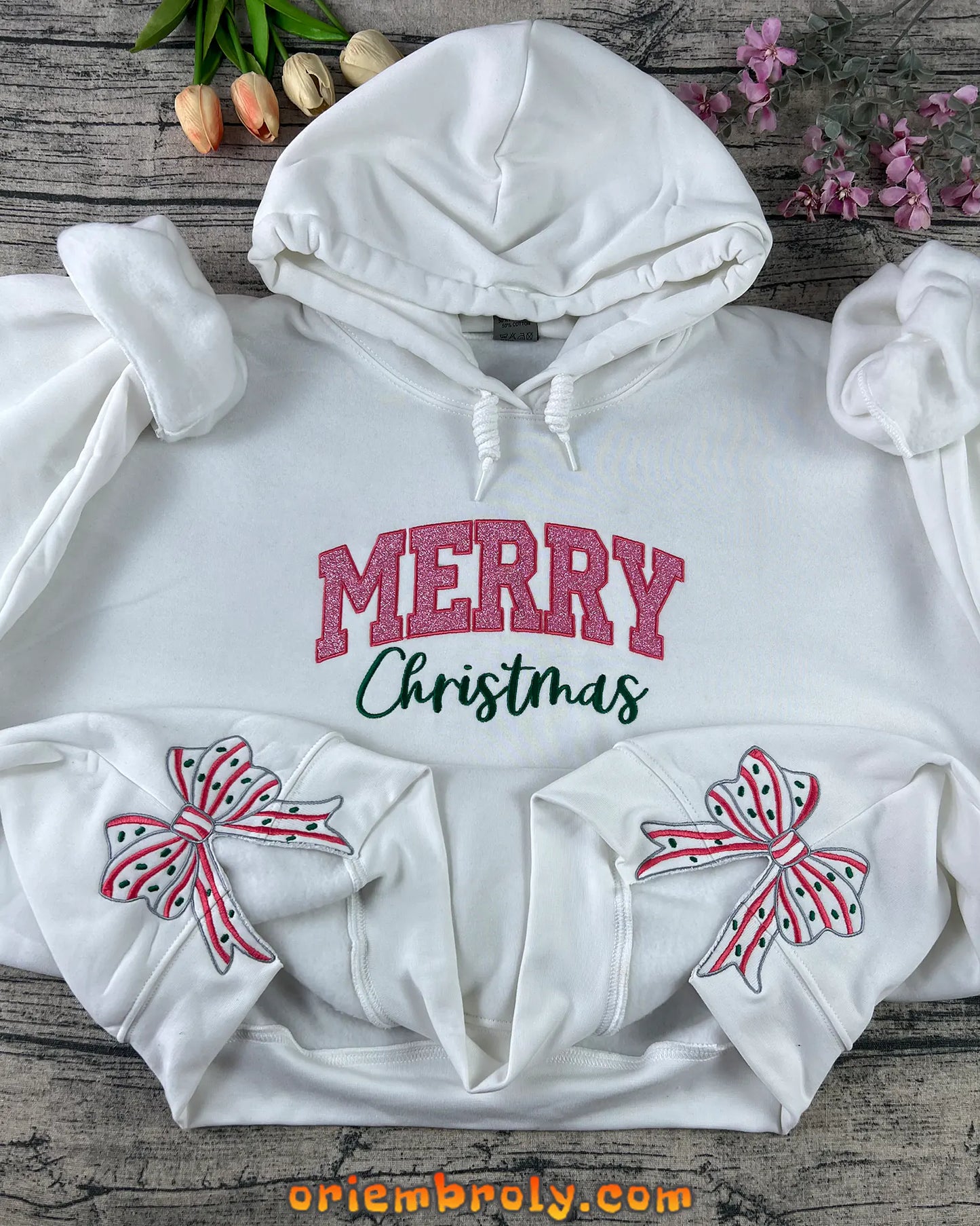 Merry Christmas Bow Embroidered Sweatshirt.