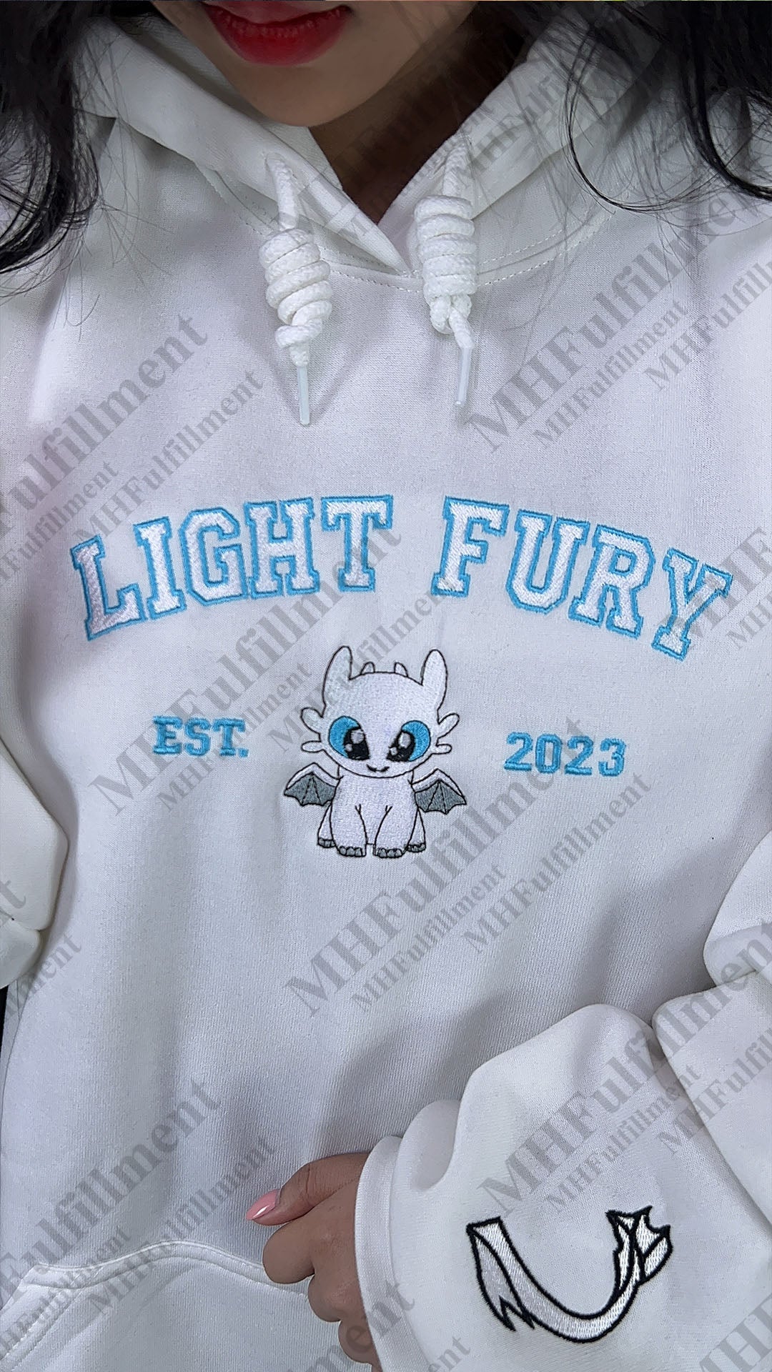 Toothless and Light Fury Couple Embroidered Sweatshirt, Cute Dragon Shirt Hoodie, HTTYD Gift for Friends or Family, Fantasy Movie Shirt