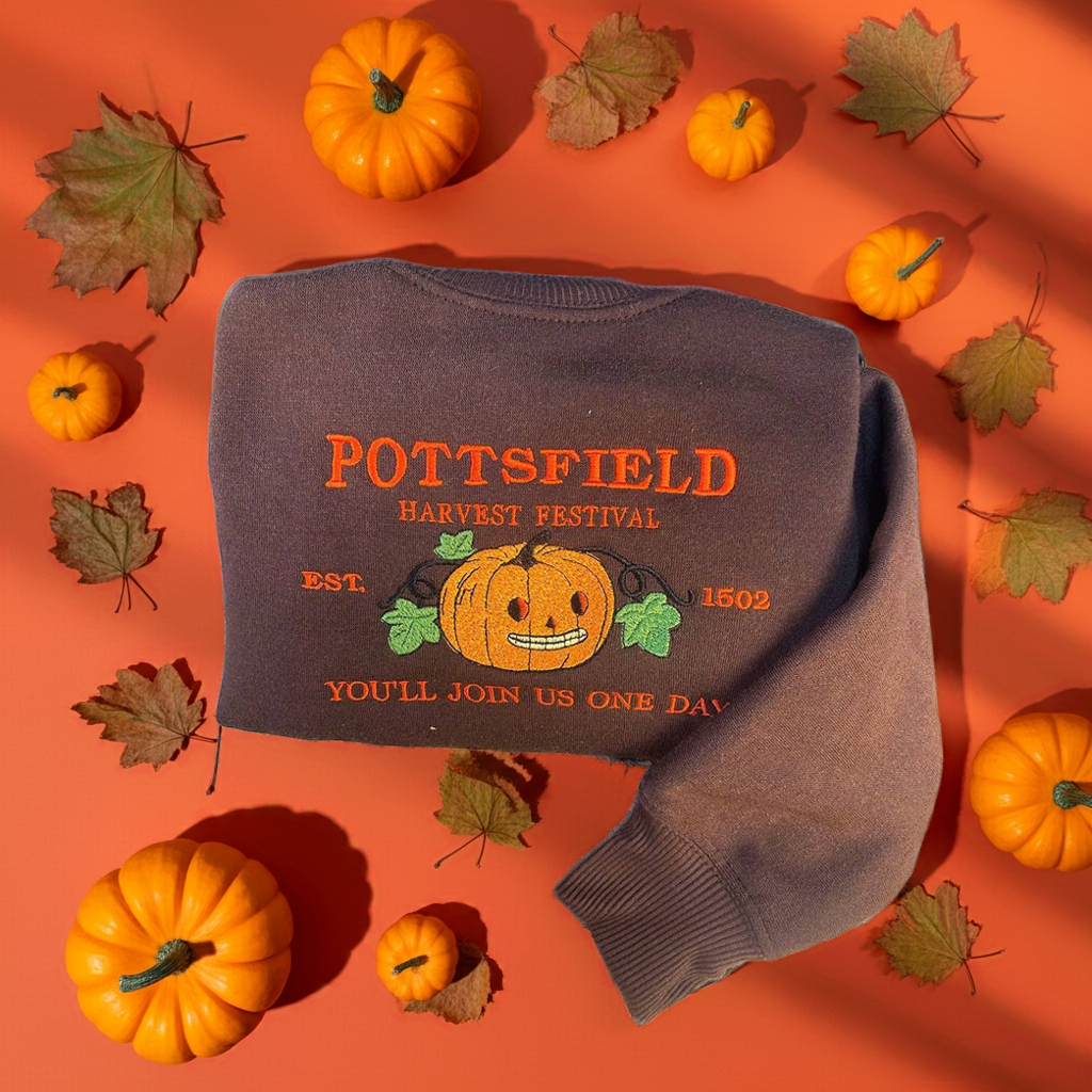 Embroidered Pottsfield Harvest Festival Pumpkin Carver Sweatshirt Over The Garden Wall Halloween Shirt Spooky Season Shirt Fall Autumn Gothic edited
