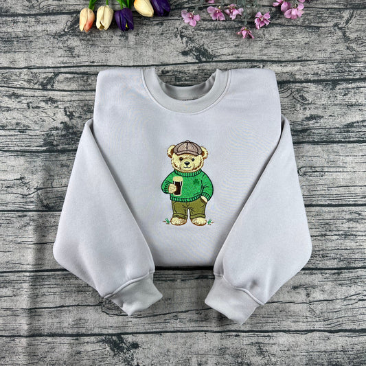 Preppy Irish Bear Embroidered Sweatshirt – St. Patrick’s Day Pub Crewneck