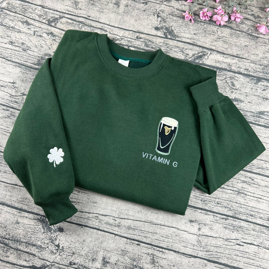 Vitamin G Irish Stout Embroidered Sweatshirt – St. Patrick’s Day Crewneck