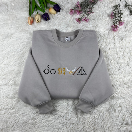 Wizarding Symbols Embroidered Sweatshirt – Magic Icons Vintage Crewneck