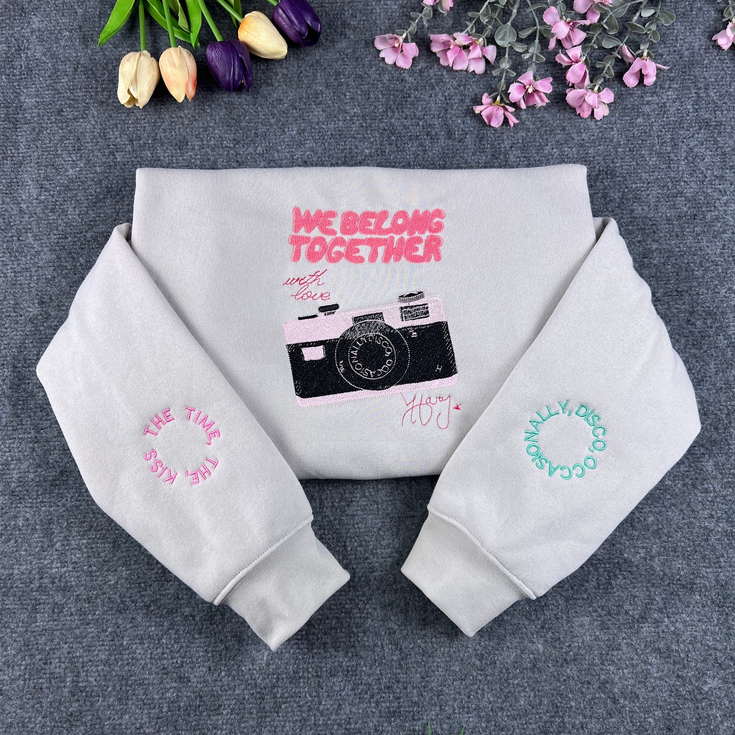 Kiss All The Time Disco Occasionally Embroidered Crewneck – Retro Pop Aesthetic Sweatshirt