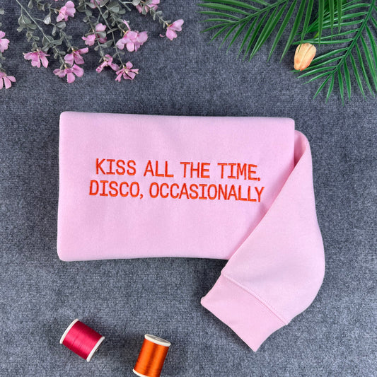 Satellite Lyric Embroidered Pink Crewneck Sweatshirt – Retro Pop Music Fan Gift