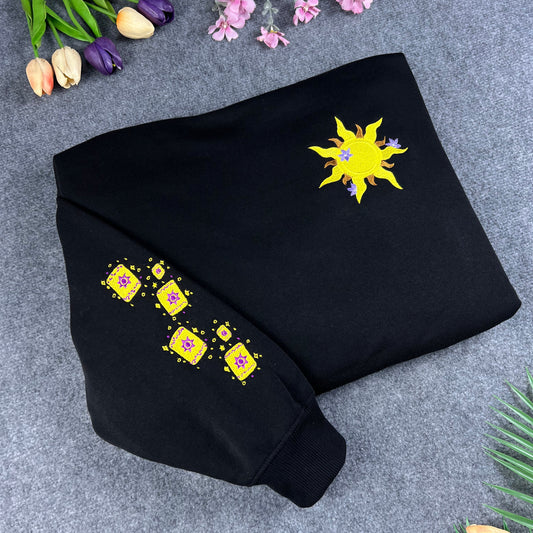 Golden Sun & Floating Lantern Embroidered Sweatshirt – Fairytale Inspired Crewneck