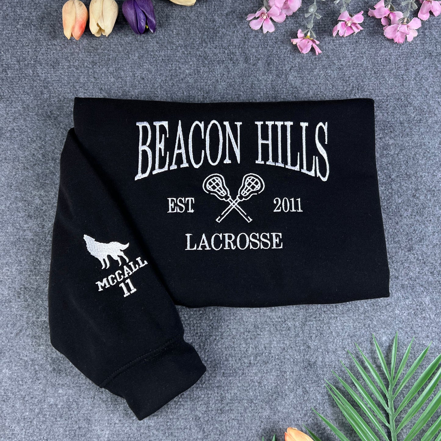 Beacon Hills Lacrosse 11 Embroidered Hoodie – Vintage Varsity Wolf Crew Sweatshirt