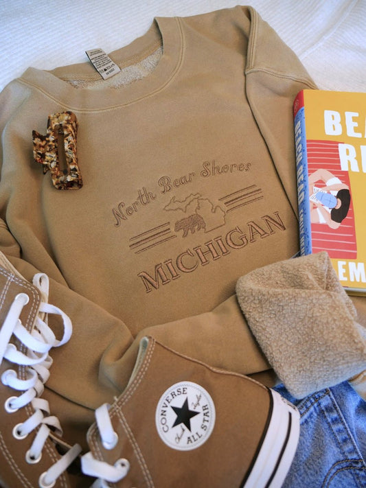 North Bear Shores Michigan Embroidered Crewneck Inspired by Beach Read | Emily Henry Sweatshirt | Booktok | Book Merch | Book Gifts - Oriembroly LLC