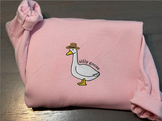 Funny Silly Goose With Hat Sweatshirt, Silly Goose Sweatshirt, Funny Embroidered Shirt - Oriembroly LLC