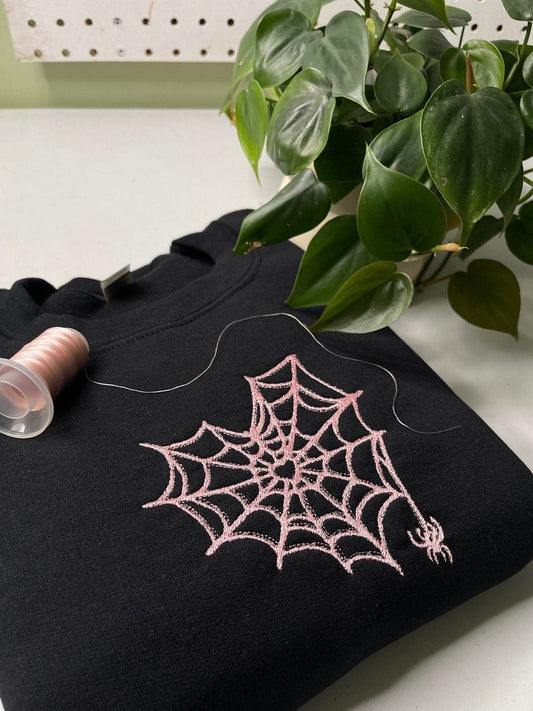 Cute Spiderweb Embroidered Crewneck - Oriembroly LLC
