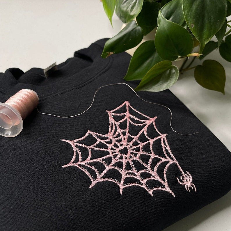 Cute Spiderweb Embroidered Crewneck - Oriembroly LLC