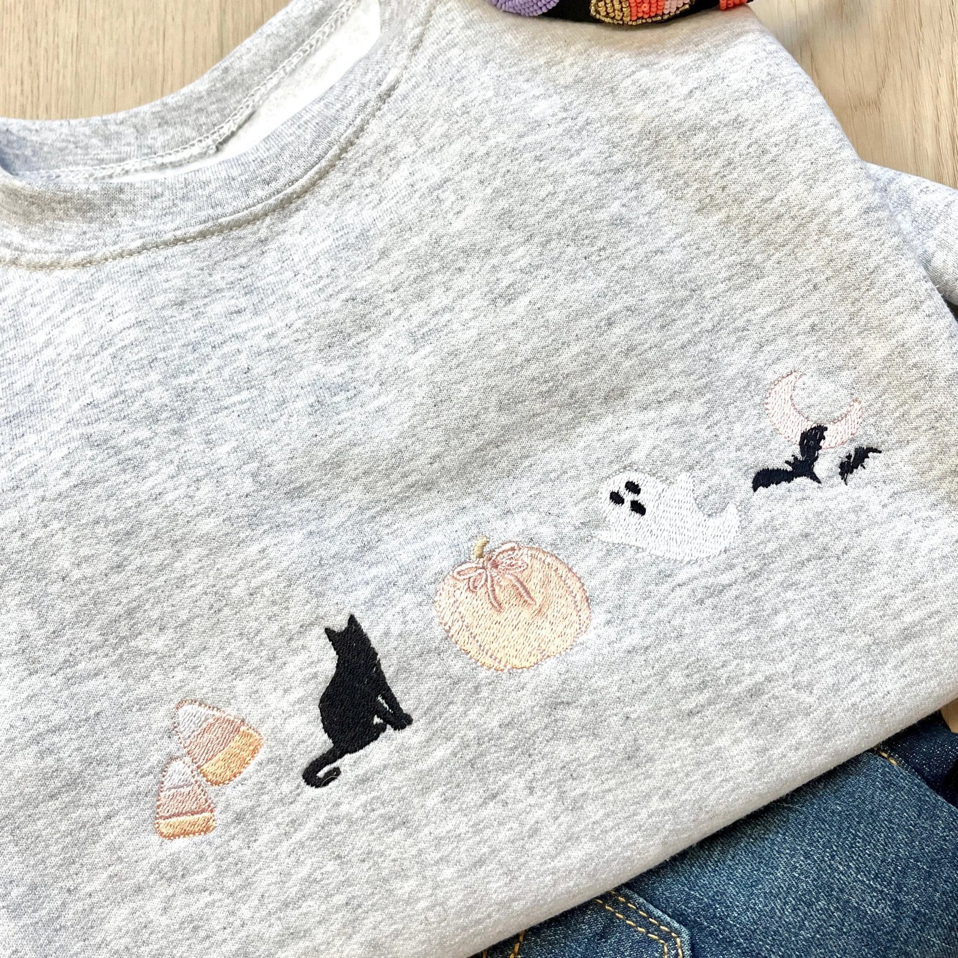 Cute embroidered Halloween sweatshirt autumn outfit