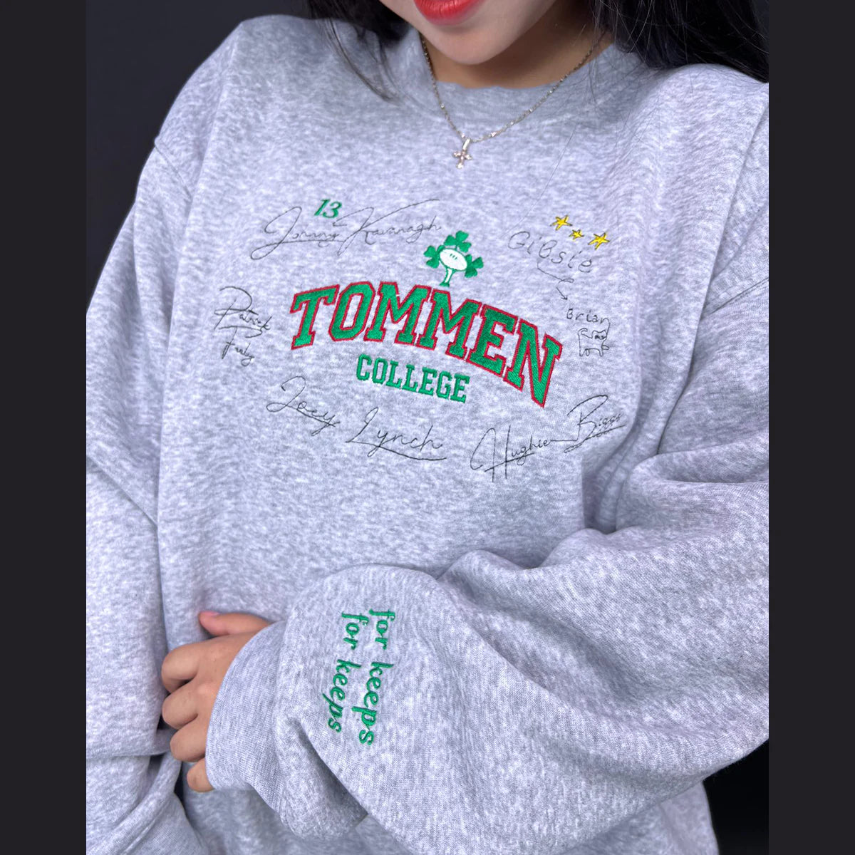Tommen College crewneck inspired by Binding13, Keeping13, and Saving6 book series.