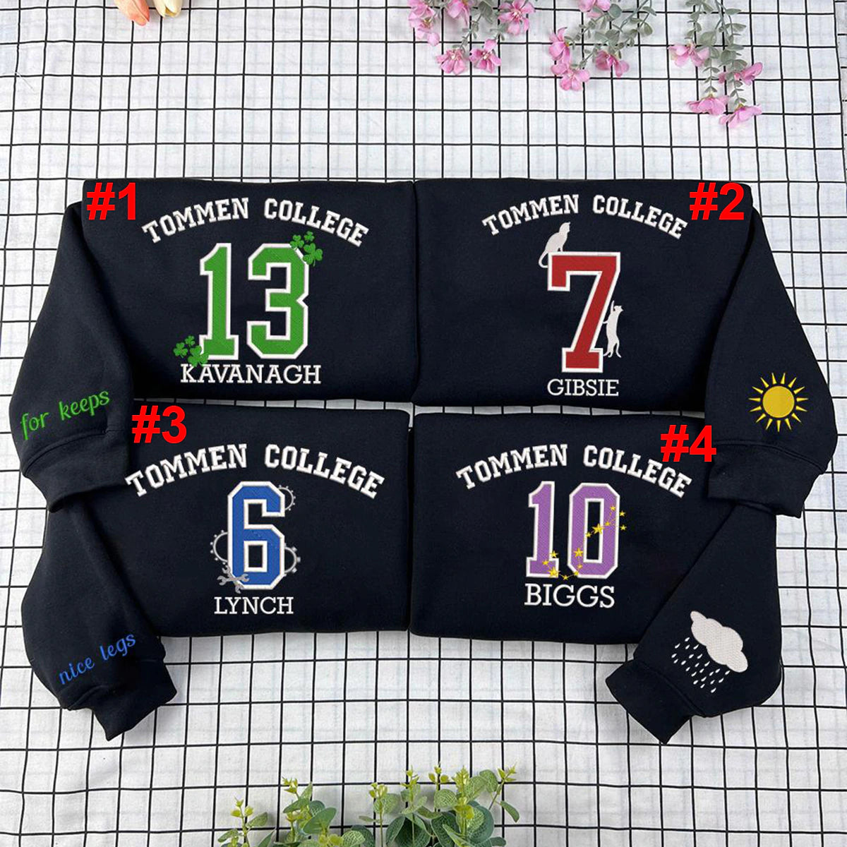 Boys of Tommen embroidered sweatshirt featuring Johnny Kavanagh and Binding 13 book merch for fans of bookish fashion.