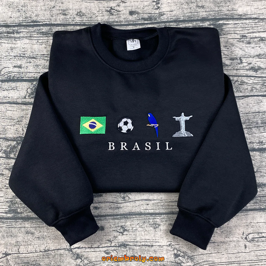 Brazil Icons Embroidered Sweatshirt with flag and soccer ball