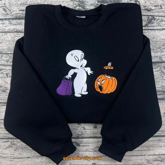 Casper Halloween embroidered sweatshirt with ghost and pumpkin design for spooky season outfits